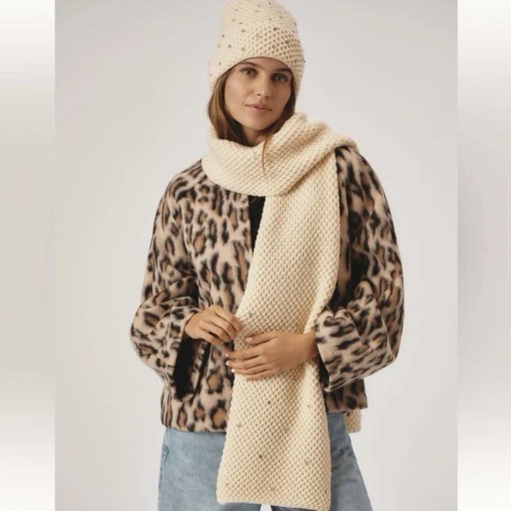 Anthropologie Maeve Waffle Rhinestone Scarf Set New without tags